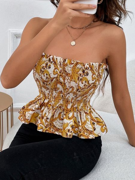 baroque print shirred tube d9c3#, White