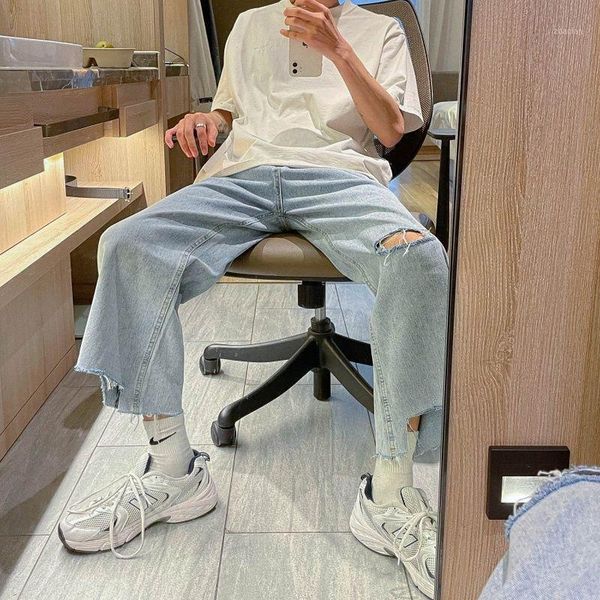 men's jeans summer edge irregular baggy homme casual pants classic cargo pocket wash loose hole straight nice trousers, Blue
men's jeans summer edge irregular baggy homme casual pants classic cargo pocket wash loose hole straight nice trousers, Blue