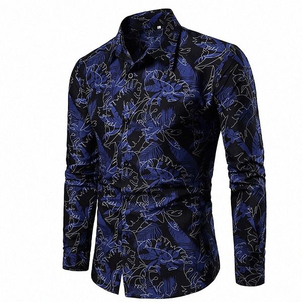 men's shirt floral collar shirt collar slim blue red v8wf#, White;black
