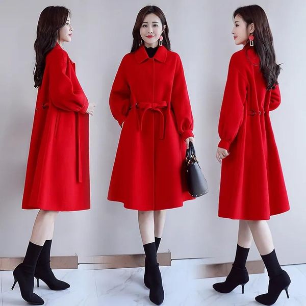 women's wool & blends hepburn style woolen coat for winter chic jacket mid-length high end large size loose overcoat with belt y791, Black
women's wool & blends hepburn style woolen coat for winter chic jacket mid-length high end large size loose overcoat with belt y791, Black
