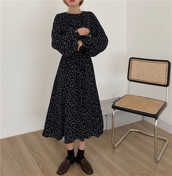 dress long sleeve skirt with spring dot print, women's round neck loose retro suit 2021, Black;gray
dress long sleeve skirt with spring dot print, women's round neck loose retro suit 2021, Black;gray