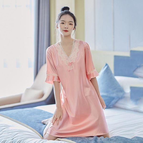women's sleepwear satin lace nightdress v-neck nightgown women casual sleepshirts summer ice silk sleepdress short sleeve intimate home, Black;red
women's sleepwear satin lace nightdress v-neck nightgown women casual sleepshirts summer ice silk sleepdress short sleeve intimate home, Black;red