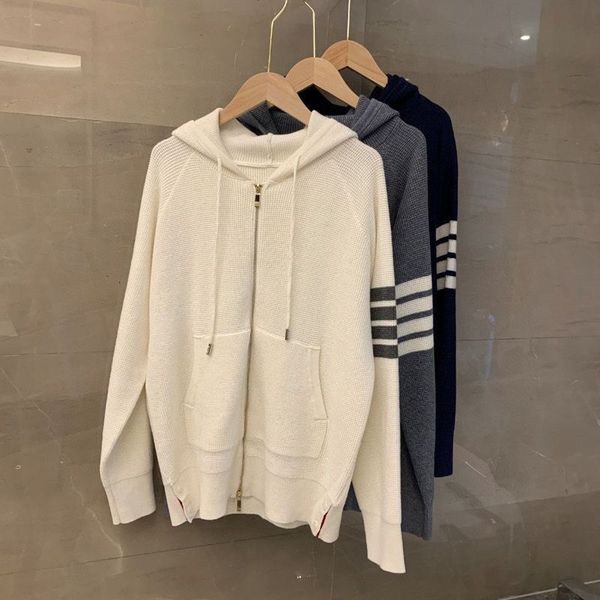 hoodies tb wool knitted waffle arm four bar hooded zipper sweater for men and women, Black
hoodies tb wool knitted waffle arm four bar hooded zipper sweater for men and women, Black