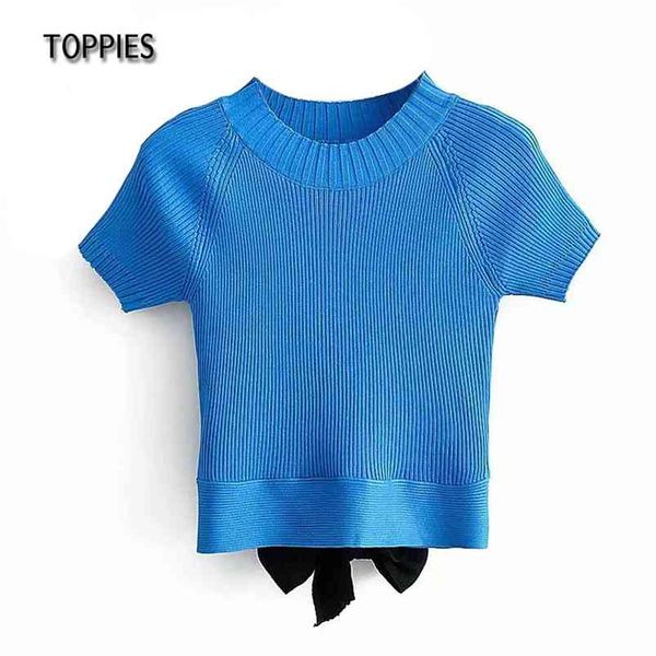 women blue knit shirt fashion back bow slim knitted shirts short sleeve 210421, White
women blue knit shirt fashion back bow slim knitted shirts short sleeve 210421, White
