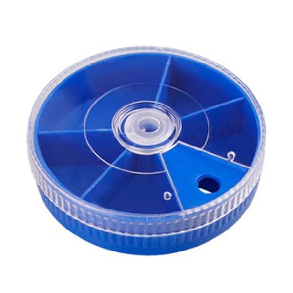 blue mini round fishing bait lure box transparent rotating 6 compartments case container accessory accessories
blue mini round fishing bait lure box transparent rotating 6 compartments case container accessory accessories