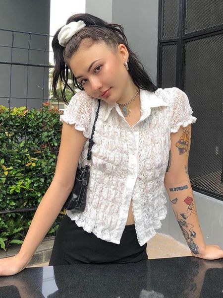 women white shirt ruffle lace see through blouses turn down collar shirts short sleeve tees street clothing 220314
women white shirt ruffle lace see through blouses turn down collar shirts short sleeve tees street clothing 220314