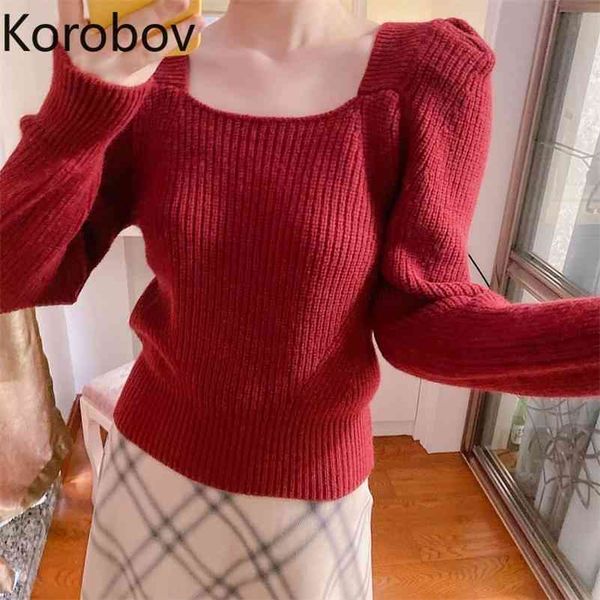 korobov autumn women square collar korean pullovers sweet long sleeve sweaters vintage preppy style sueter mujer 210430, White;black
korobov autumn women square collar korean pullovers sweet long sleeve sweaters vintage preppy style sueter mujer 210430, White;black