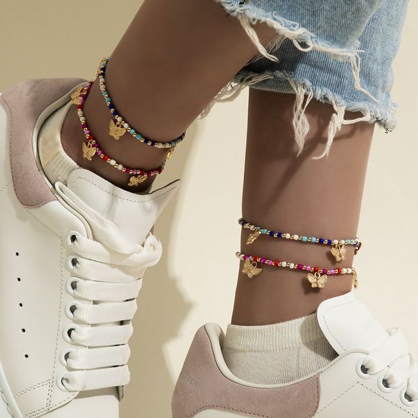 2pcs/set vintage colorful beads anklet for women bohemia geometric gold butterfly metal pendant elastic anklet foot jewelry gift, Red;blue
2pcs/set vintage colorful beads anklet for women bohemia geometric gold butterfly metal pendant elastic anklet foot jewelry gift, Red;blue