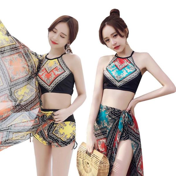 women's swimwear 3pcs swimsuit set women cross back halter high waist shorts coverup woemn femme swimming suit, White;black
women's swimwear 3pcs swimsuit set women cross back halter high waist shorts coverup woemn femme swimming suit, White;black