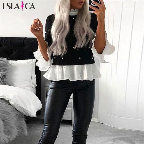 autumn women casual blouse loose elegant pearls decorated round neck 3/4 sleeves ruffles blouses office party women shirts 210401, White
autumn women casual blouse loose elegant pearls decorated round neck 3/4 sleeves ruffles blouses office party women shirts 210401, White