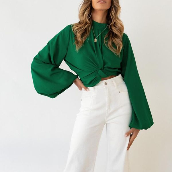 women's blouses & shirts women blouse solid color round neck long sleeve knotted crop for ladies spring fashion clothes, White
women's blouses & shirts women blouse solid color round neck long sleeve knotted crop for ladies spring fashion clothes, White