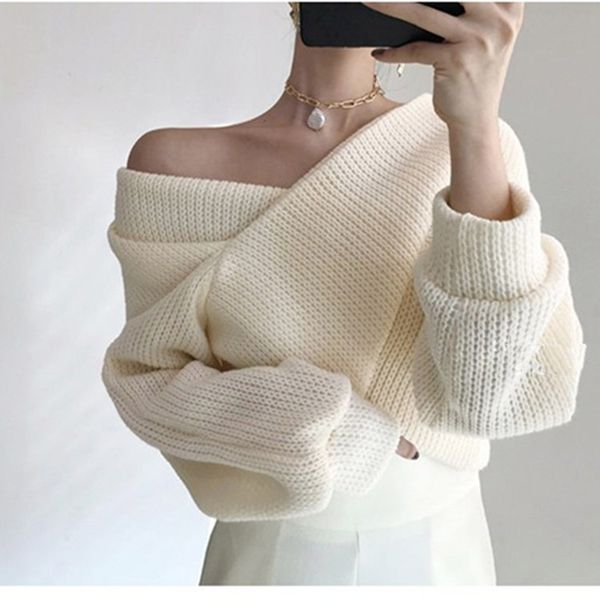 hzirip 2021 ol crop loose sweater woman long sleeve v neck solid women sweaters and pullovers knitted jumpers female, White;black
hzirip 2021 ol crop loose sweater woman long sleeve v neck solid women sweaters and pullovers knitted jumpers female, White;black