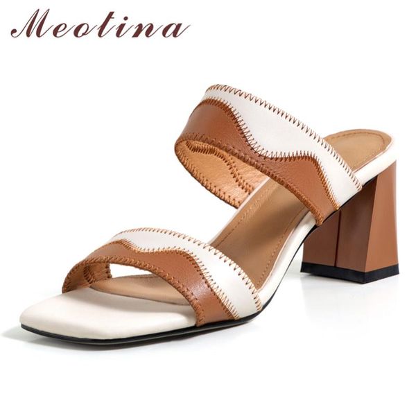 sandals meotina women slippers genuine leather thick heel high slides square toe cow lady footwear summer white 40, Black
sandals meotina women slippers genuine leather thick heel high slides square toe cow lady footwear summer white 40, Black