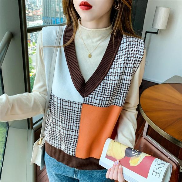 women's vests autumn winter 2021 v-neck lattice head contrast color splicing vest women knitted sleeveless sweater pullover 615f, Black;white
women's vests autumn winter 2021 v-neck lattice head contrast color splicing vest women knitted sleeveless sweater pullover 615f, Black;white