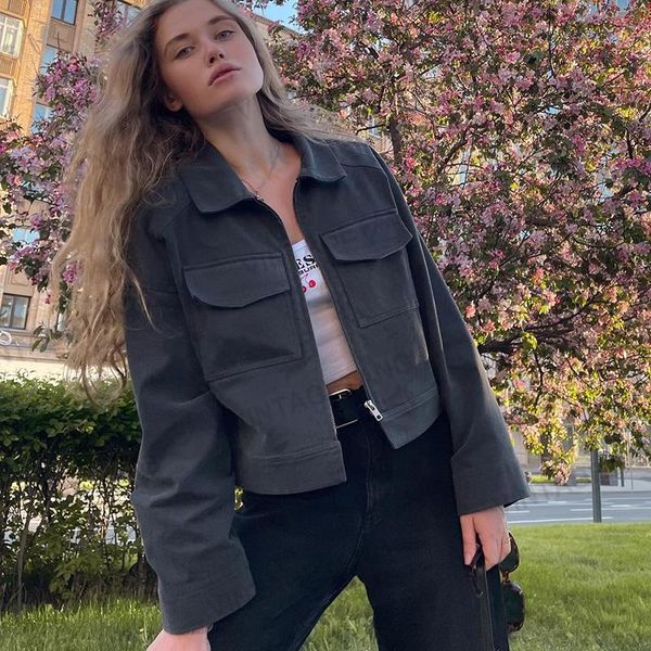 women's jackets b-toto american retro black and gray simple jacket tide ins short casual 2021, Black;brown
women's jackets b-toto american retro black and gray simple jacket tide ins short casual 2021, Black;brown