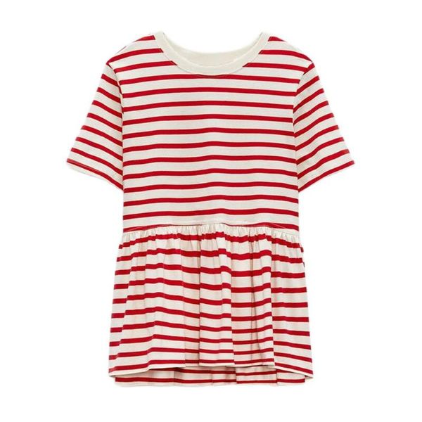 women's t-shirt diyig woman 2021 summer fashion super sweet striped short skirt stitching round neck short-sleeved, White
women's t-shirt diyig woman 2021 summer fashion super sweet striped short skirt stitching round neck short-sleeved, White