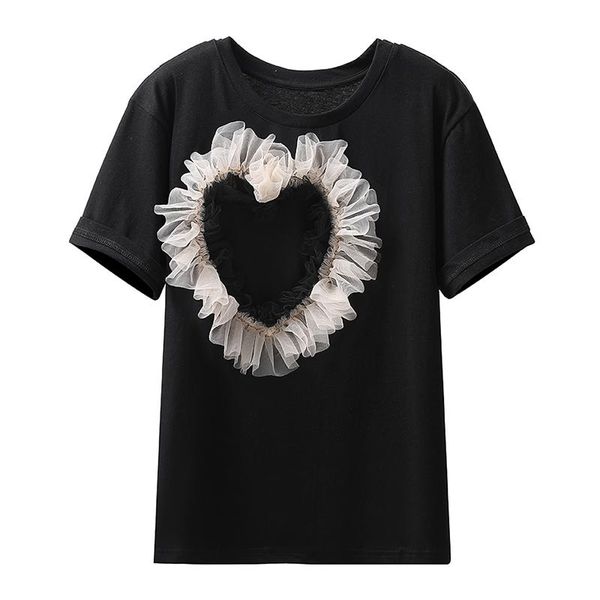 women's t-shirt black short-sleeved girl summer 2021 korean loose-fitting o-necked mesh love stitching chic t shirt women, White
women's t-shirt black short-sleeved girl summer 2021 korean loose-fitting o-necked mesh love stitching chic t shirt women, White