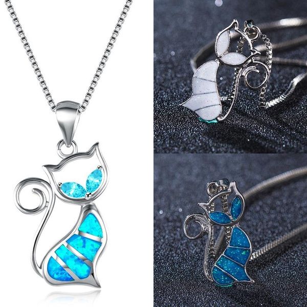 chains cute blue cat opal necklace pendant for women animal jewelry trendy gift, Silver
chains cute blue cat opal necklace pendant for women animal jewelry trendy gift, Silver