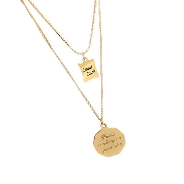 pendant necklaces the lucky small square card double necklace female titanium steel cold air goodluck clavicle chain, Silver
pendant necklaces the lucky small square card double necklace female titanium steel cold air goodluck clavicle chain, Silver