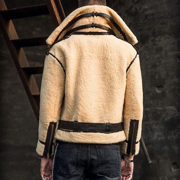 men's leather & faux designer runway mens winter warm real fur coat shearling natural lamb jacket male motorcycle loose fit wool overco, Black
men's leather & faux designer runway mens winter warm real fur coat shearling natural lamb jacket male motorcycle loose fit wool overco, Black