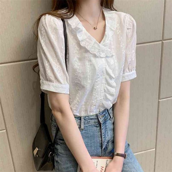 summer elegant shirt lady retro women casual short sleeve ruffles blouse the 210507, White
summer elegant shirt lady retro women casual short sleeve ruffles blouse the 210507, White