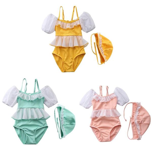 summer swimwear girls two-piece swimming clothes set lace hem boat neck short sleeve swimsuit + cap one-pieces, Black
summer swimwear girls two-piece swimming clothes set lace hem boat neck short sleeve swimsuit + cap one-pieces, Black