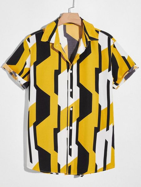 men geo print shirt 665l#, White;black