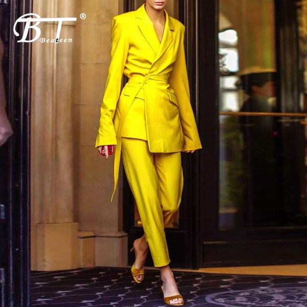 two piece dress beateen office lady sets v neck long sleeves with sashes straight pants 2021 fashion casual women suits yellow, White
two piece dress beateen office lady sets v neck long sleeves with sashes straight pants 2021 fashion casual women suits yellow, White