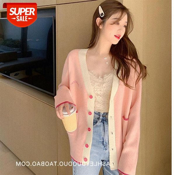 color-blocking v-neck gentle knit cardigan women's korean loose and thin lazy style sweater coat #jt6a, Black;gray
color-blocking v-neck gentle knit cardigan women's korean loose and thin lazy style sweater coat #jt6a, Black;gray