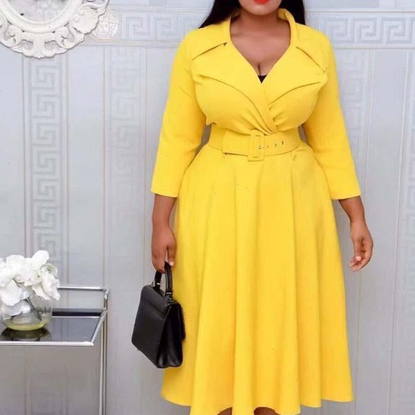 office deep v neck womens dresses turn down collar high waist belted fashion yellow women african work plus size midi, Black;gray
office deep v neck womens dresses turn down collar high waist belted fashion yellow women african work plus size midi, Black;gray