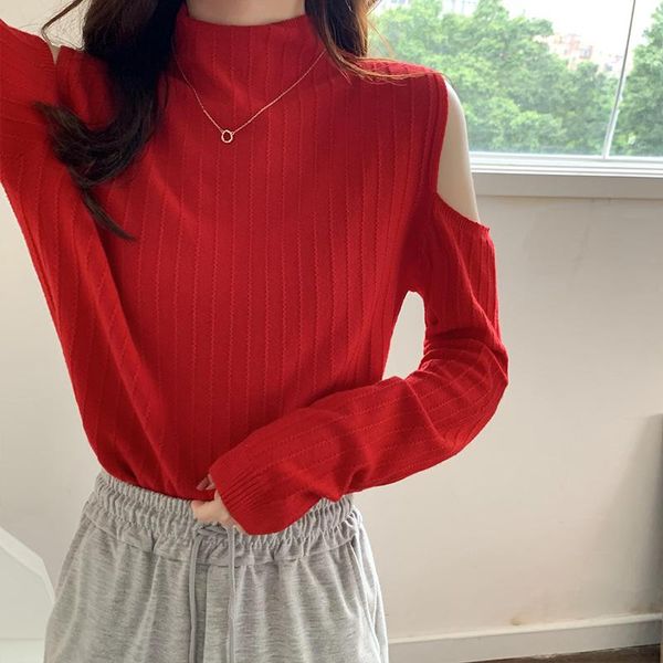 women's sweaters 2021 off-shoulder long-sleeved knitted sweater autumn loose half high neck great elasticity female, White;black
women's sweaters 2021 off-shoulder long-sleeved knitted sweater autumn loose half high neck great elasticity female, White;black