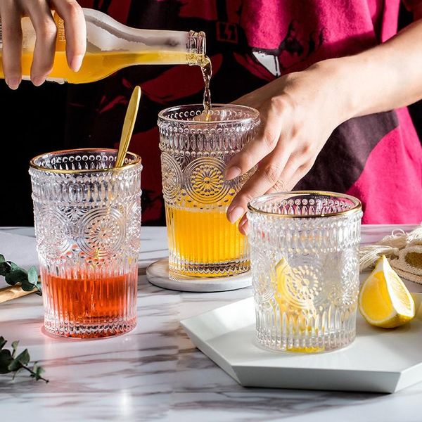 260ml / 380ml nordic vintage glass cup sun flower embossed wine glasses milk coffee cold drink transparent water cups
260ml / 380ml nordic vintage glass cup sun flower embossed wine glasses milk coffee cold drink transparent water cups