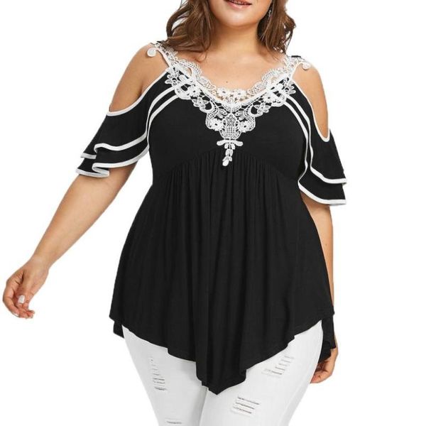 women's blouses & shirts fashion womens plus size tiered lace appliques cold shoulder v-neck t-shirt, White
women's blouses & shirts fashion womens plus size tiered lace appliques cold shoulder v-neck t-shirt, White
