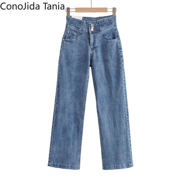 european and american women's high-waisted three-grain buckle thin denim broad-legged pants(large size to xxl) jeans, Blue
european and american women's high-waisted three-grain buckle thin denim broad-legged pants(large size to xxl) jeans, Blue
