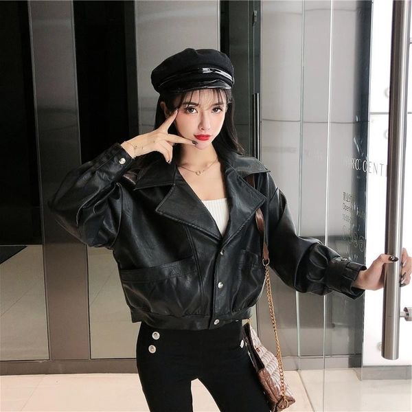 autumn 2021 fashion loose leather jacket small motorcycle leather women's short black coat wear
autumn 2021 fashion loose leather jacket small motorcycle leather women's short black coat wear
