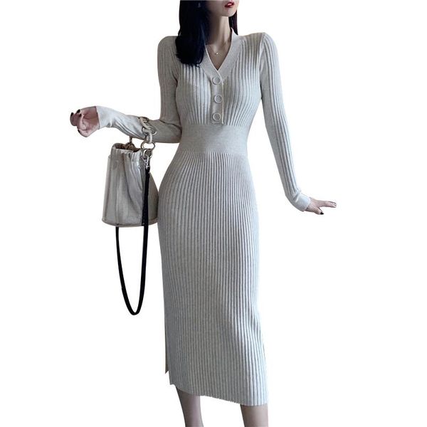 casual dresses v-neck pencil sweater dress women autumn winter long sleeve buttons slim knitwear female high waist vestidos, Black;gray
casual dresses v-neck pencil sweater dress women autumn winter long sleeve buttons slim knitwear female high waist vestidos, Black;gray