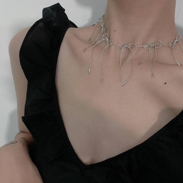 chains romantic style tassel atmospheric metal chain bow necklace short clavicle, Silver
chains romantic style tassel atmospheric metal chain bow necklace short clavicle, Silver