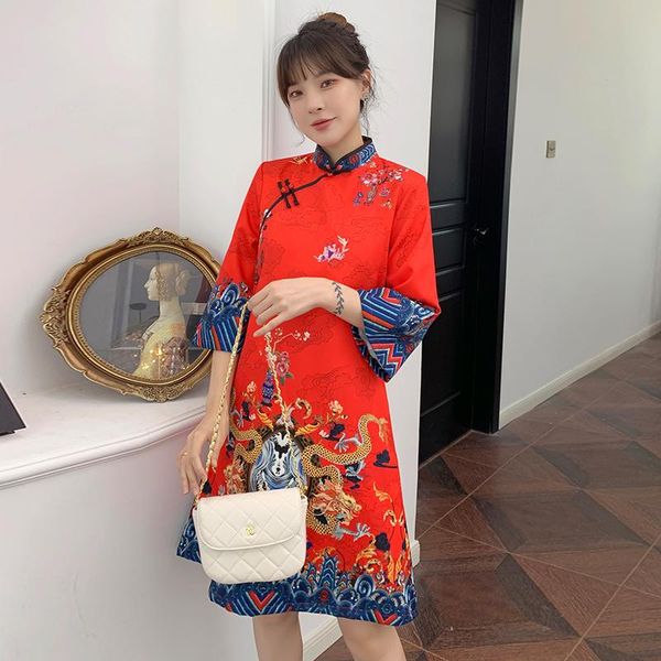 ethnic clothing 2021 fashion modern chinese cheongsam ins red blue loose a-line dress women 3/4 sleeve qipao traditional clothes
ethnic clothing 2021 fashion modern chinese cheongsam ins red blue loose a-line dress women 3/4 sleeve qipao traditional clothes