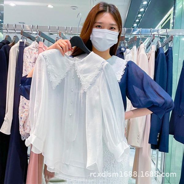 women's blouses & shirts 2021 south korea ly summer lace zero contrast splicing chiffon mesh shirt lgblld9500, White
women's blouses & shirts 2021 south korea ly summer lace zero contrast splicing chiffon mesh shirt lgblld9500, White