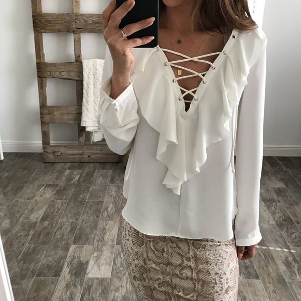 paris girl womens summer blouse chiffon lace up v neck ruffle long sleeve shirt casual plus size blusa femini 210524, White
paris girl womens summer blouse chiffon lace up v neck ruffle long sleeve shirt casual plus size blusa femini 210524, White