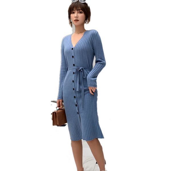 sweaters autumn and winter mid-length knitted women's wool single-breasted v-neck over-the-knee base sweater dress, White;black
sweaters autumn and winter mid-length knitted women's wool single-breasted v-neck over-the-knee base sweater dress, White;black