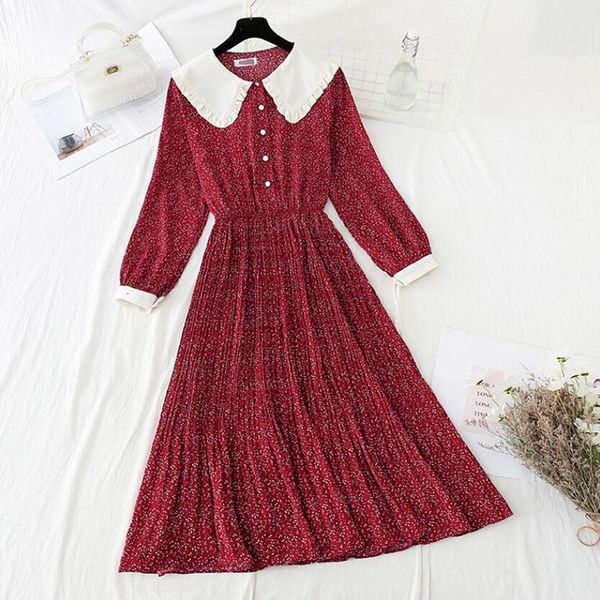 dresses sweet doll collar chiffon es 2021 spring elastic high waist floral print mid-length elegant slim pleated women, Black;gray
dresses sweet doll collar chiffon es 2021 spring elastic high waist floral print mid-length elegant slim pleated women, Black;gray