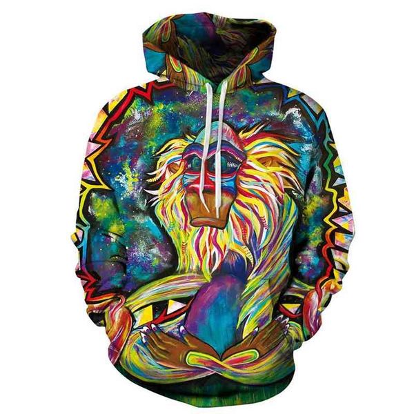 3d digital printing sweater ape picture colorful hooded long sleeve fashion loose leisure, Black
3d digital printing sweater ape picture colorful hooded long sleeve fashion loose leisure, Black