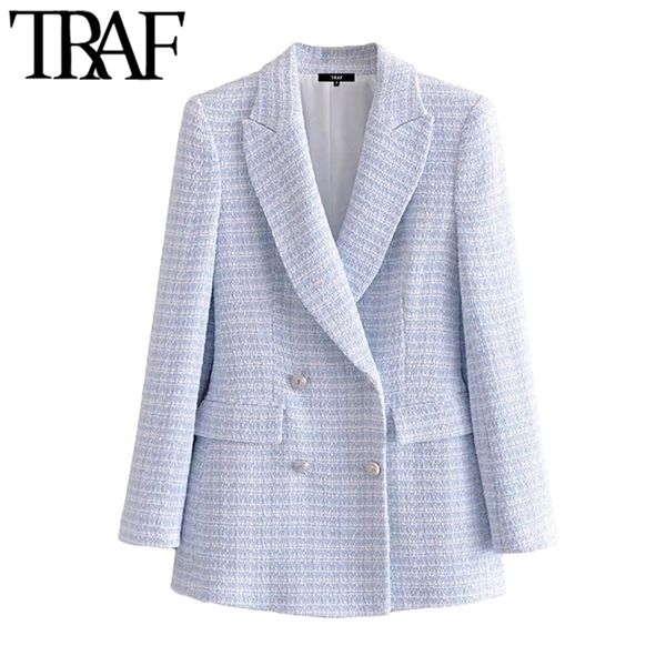 traf women fashion double breasted tweed check blazer coat vintage long sleeve pockets female outerwear chic veste 211122, White;black
traf women fashion double breasted tweed check blazer coat vintage long sleeve pockets female outerwear chic veste 211122, White;black