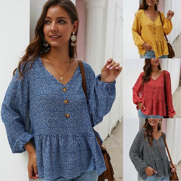 women's blouses & shirts autumn floral print women 2021 fashion v neck long sleeve button elegant ladies casual loose lotus leaf edge, White
women's blouses & shirts autumn floral print women 2021 fashion v neck long sleeve button elegant ladies casual loose lotus leaf edge, White