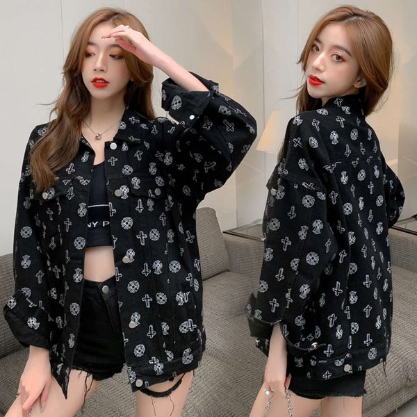 fashion net red spring and autumn printed denim jacket women's loose jacket, Black;brown
fashion net red spring and autumn printed denim jacket women's loose jacket, Black;brown
