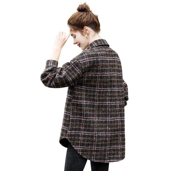 women's wool & blends jacket blouse plaid long spring and autumn loose versatile outer bottoming shirt, Black
women's wool & blends jacket blouse plaid long spring and autumn loose versatile outer bottoming shirt, Black