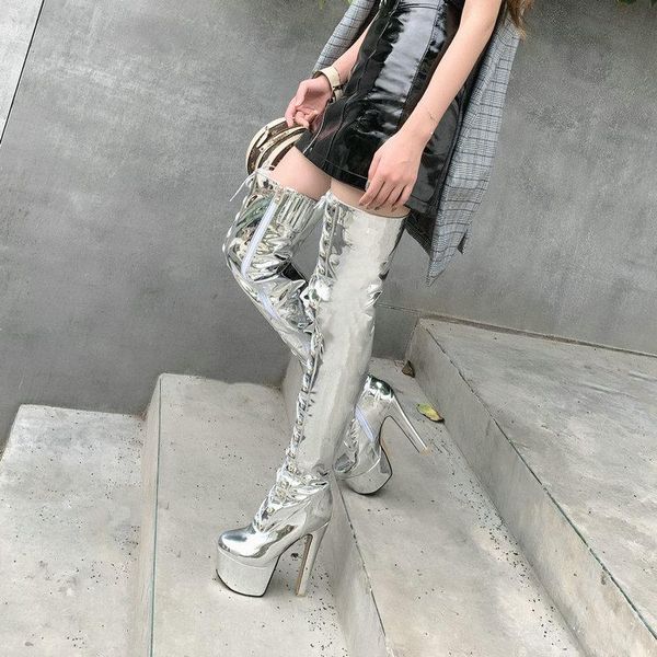 boots silver mirror leather autumn winter ladies thigh cross tied zipper platform super high heel large size women's shoes, Black
boots silver mirror leather autumn winter ladies thigh cross tied zipper platform super high heel large size women's shoes, Black