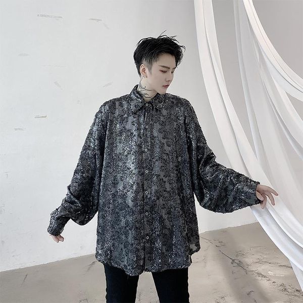 men's casual shirts men sequins long sleeve loose shirt male streetwear hip hop vintage dress stage clothing, White;black
men's casual shirts men sequins long sleeve loose shirt male streetwear hip hop vintage dress stage clothing, White;black