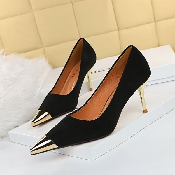 dress shoes meriahzheng 7cm fashion nightclub women's suede pump high heels metal pointed toe stiletto single ds, Black
dress shoes meriahzheng 7cm fashion nightclub women's suede pump high heels metal pointed toe stiletto single ds, Black